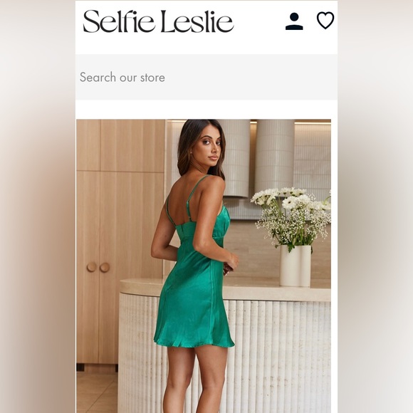 Selfie Leslie Fantasia Gathered Bust Satin Mini Dress (Green) Small (AUS 8) NWT - Picture 3 of 7